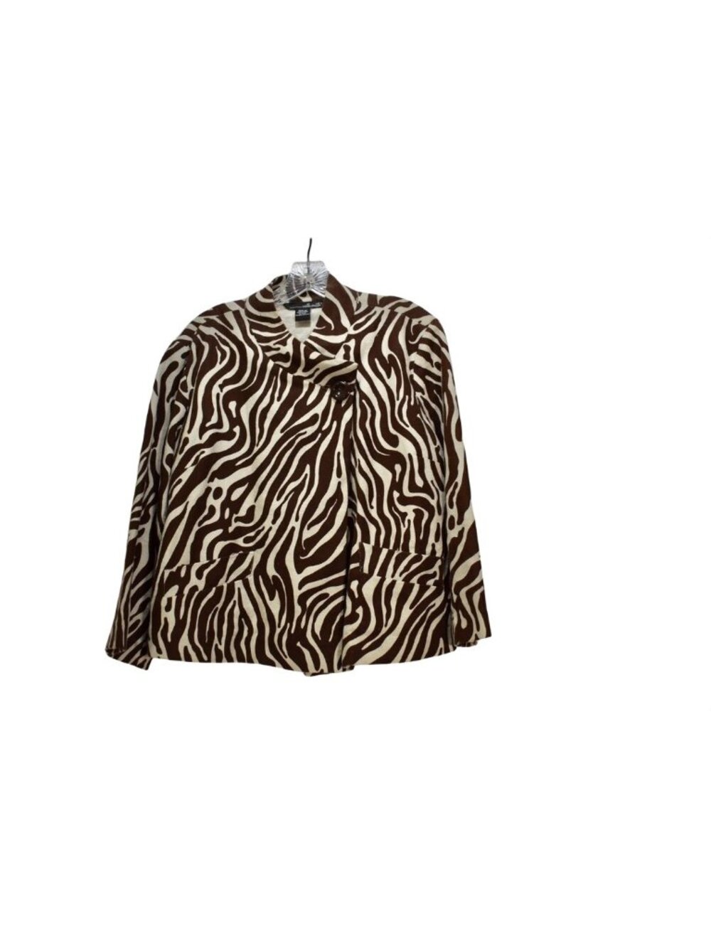Willi Smith 100% Linen Cropped Zebra Print Brown Jacket XL